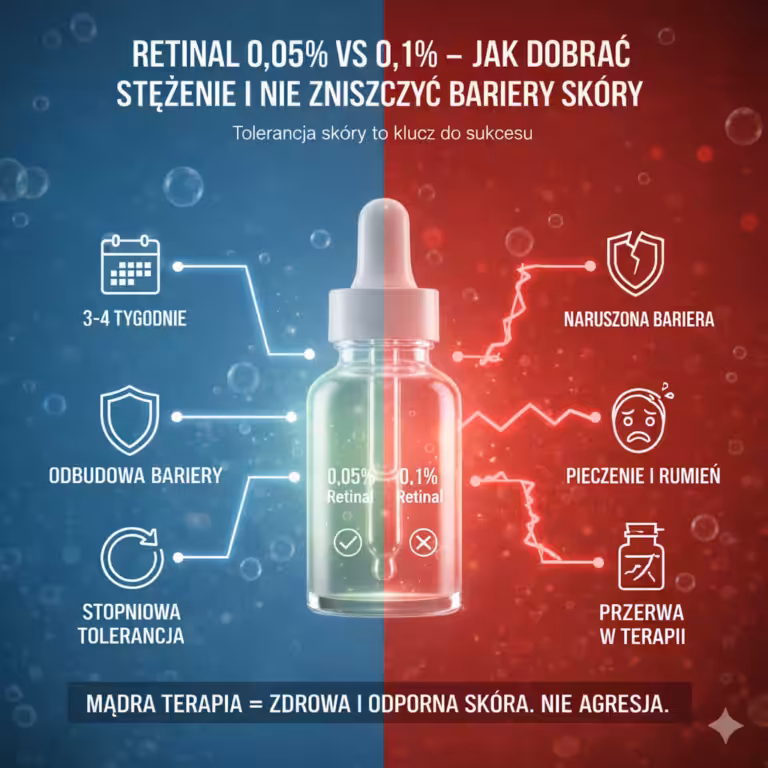 Retinal 0,05% vs 0,1% – jak dobrać stężenie i nie zniszczyć bariery skóry